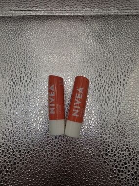 NIVEA Peach Lip Care Balm Duo - Peach Shade. Hard to find. discontinued.